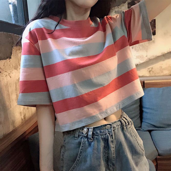 Short T-shirt with Rainbow Stripes